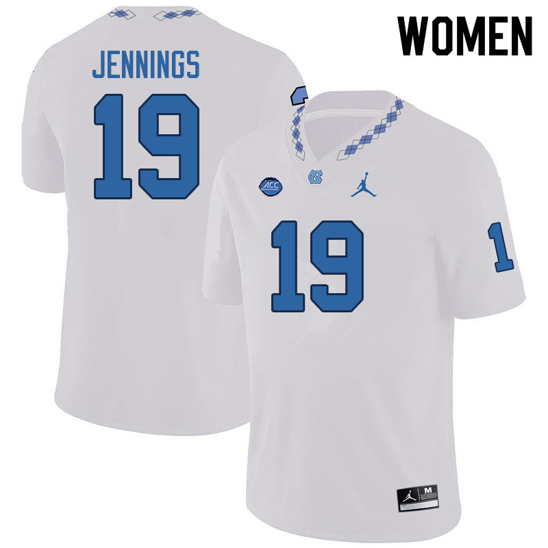Women #19 Bryson Jennings North Carolina Tar Heels College Football Jerseys Sale-White